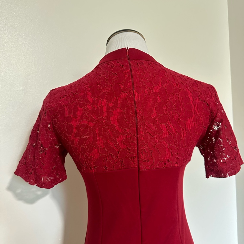 Vintage Mini Dress in Red And Lace embroidered florals formal cocktail dress - Picture 6 of 11